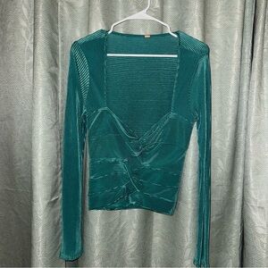 Free People turquoise long sleeve cut out shirt size small